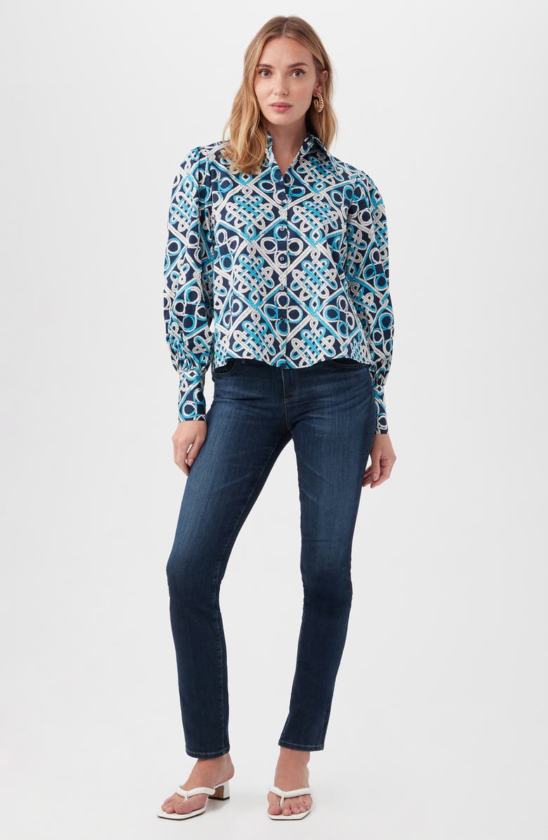 Trina Turk Costa Organic Cotton Button-Up Top, Alternate, color, Blue Multi