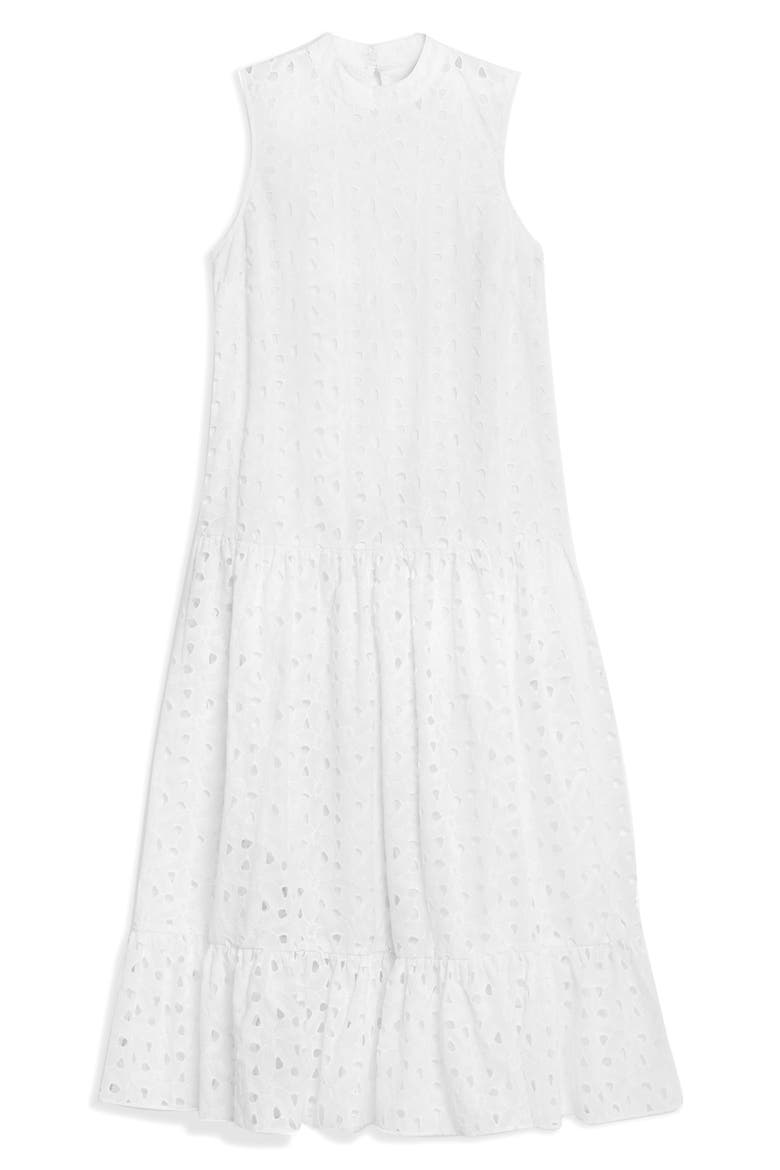 Chuck-On Broderie Sleeveless Midi Dress, Alternate, color, WHITE