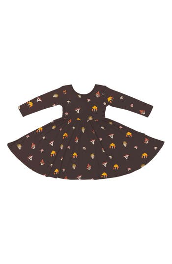 Kyte Baby Kids' Fungi Long Sleeve Twirl Dress In Brown
