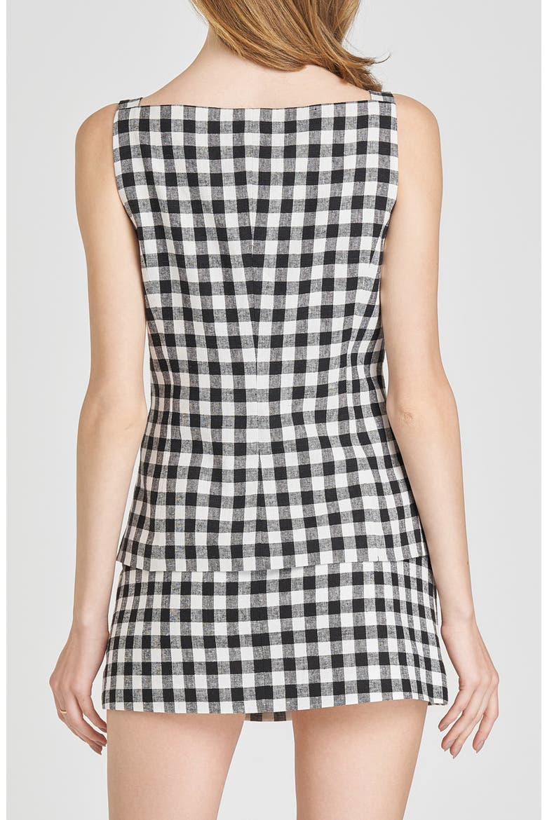 x Styled by COCO! Gracie Gingham Linen Blend Button-Up Vest, Alternate, color, BLACK GINGHAM