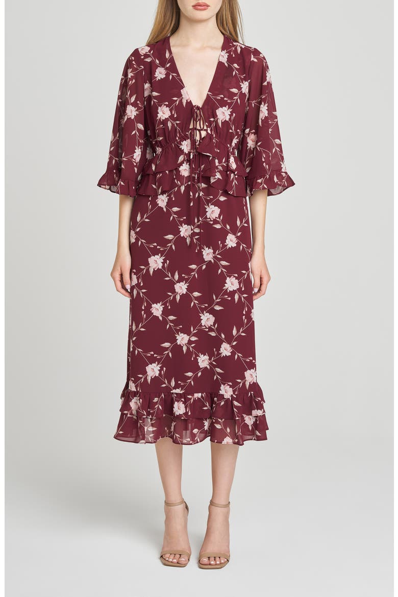 Ojai Midi Dress, Main, color, BURGUNDY LATTICE