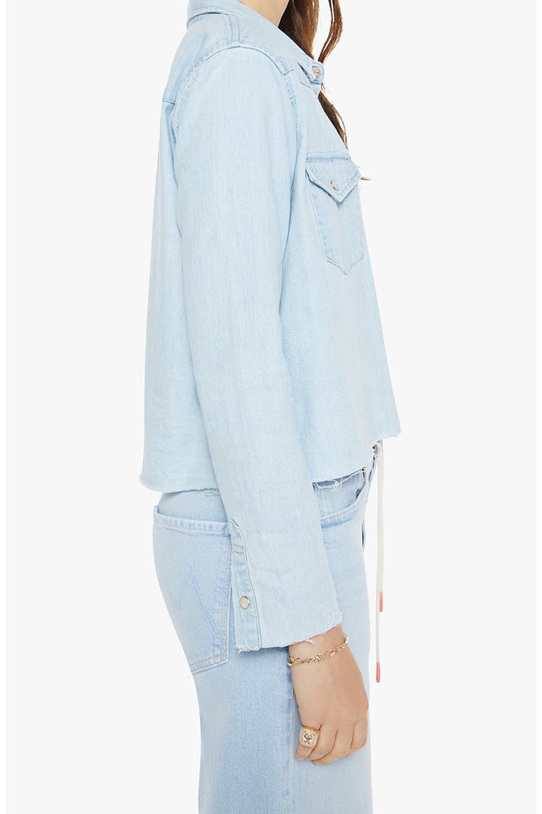 The Super Exes Frayed Step Hem Crop Snap-Up Denim Shirt, Alternate, color, NO END IN SIGHT