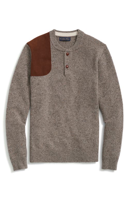 Brooks Brothers Shoulder Patch Merino Donegal Wool Henley Sweater in Tan Donegal 