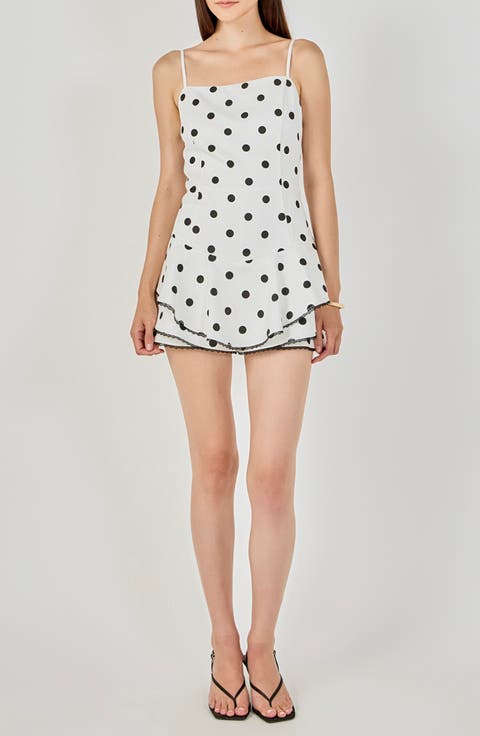 Polka Dot Lace Trimmed Romper