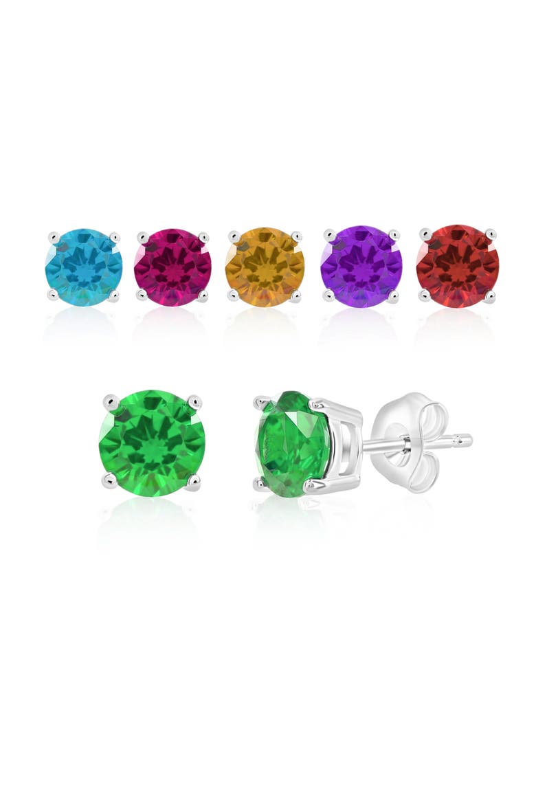 6 Pack Sterling Silver Created Gemstone Earrings, Main, color, Silver