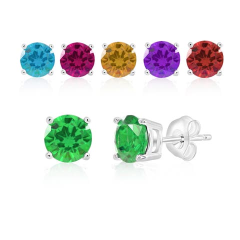 6 Pack Sterling Silver Created Gemstone Earrings