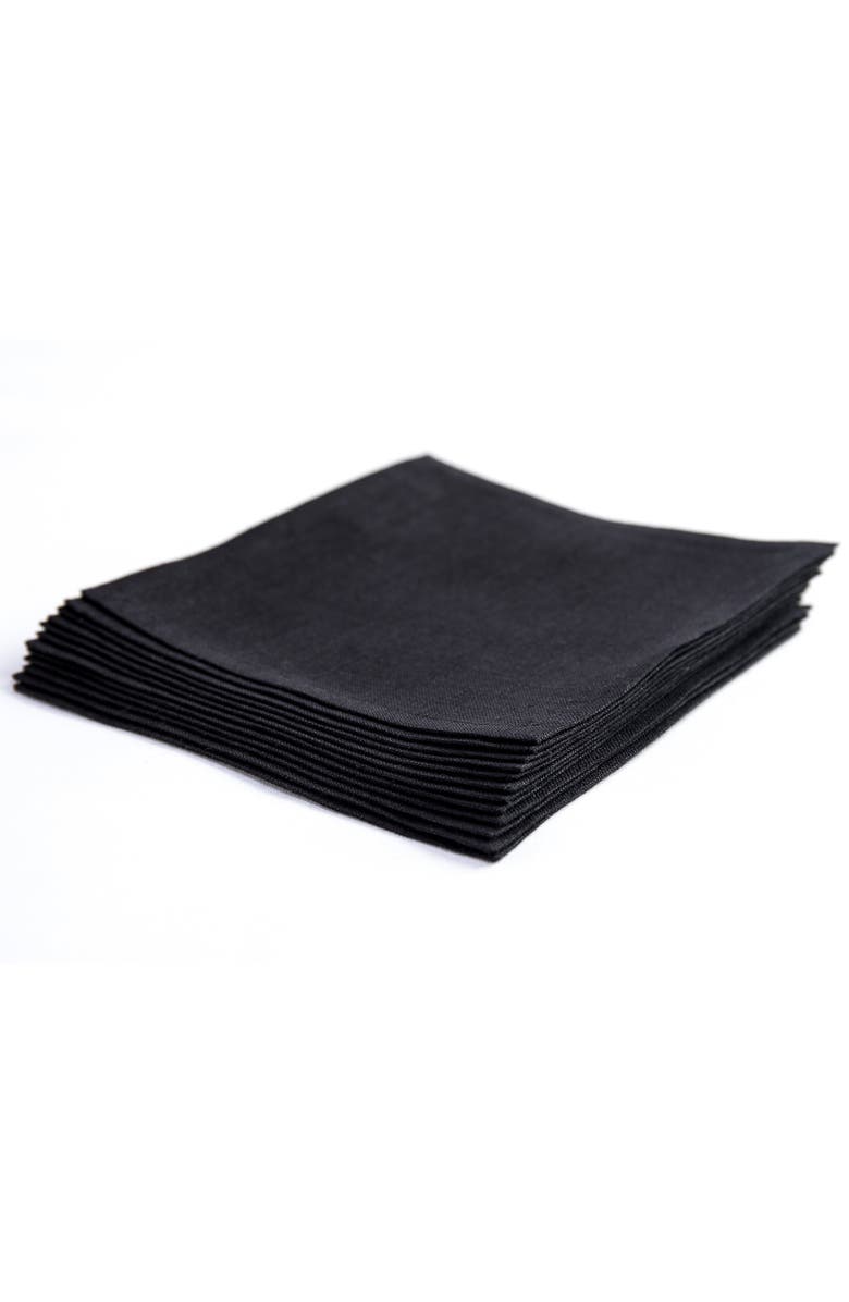 Solino Home Linen Cocktail Napkins Set of 12, 6 x 6 Inch for Dining Table, Holiday and Everyday Table Decor - Fete, Alternate, color, Black