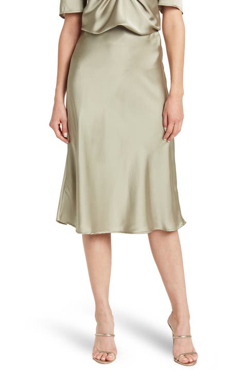 Solid Satin Midi Skirt