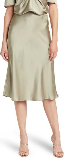 Solid Satin Midi Skirt