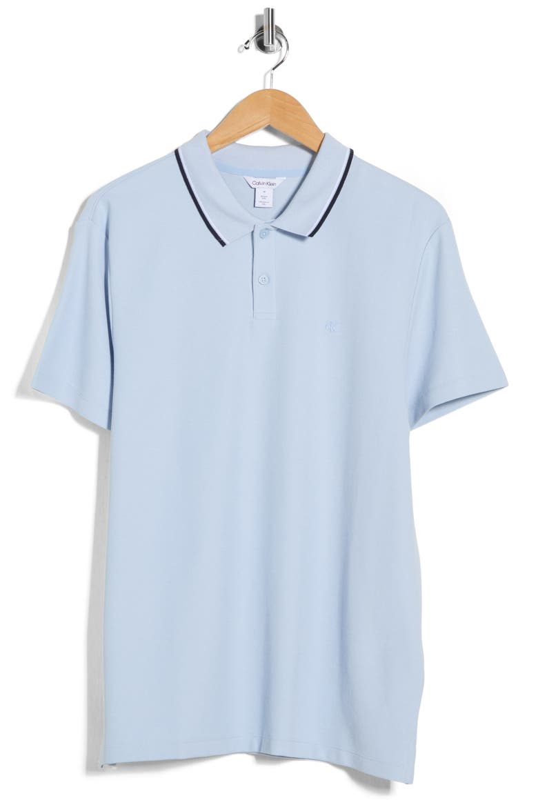 Tipped Collar Cotton Blend Polo, Alternate, color, BREEZY BLUE