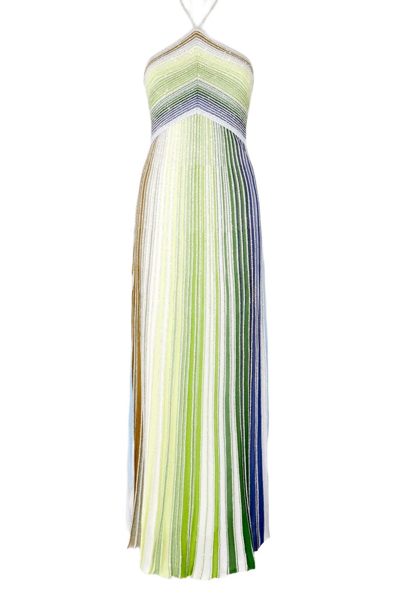 Missoni Long Striped Dress With Sequins And Neck Fastening, Alternate, color, 