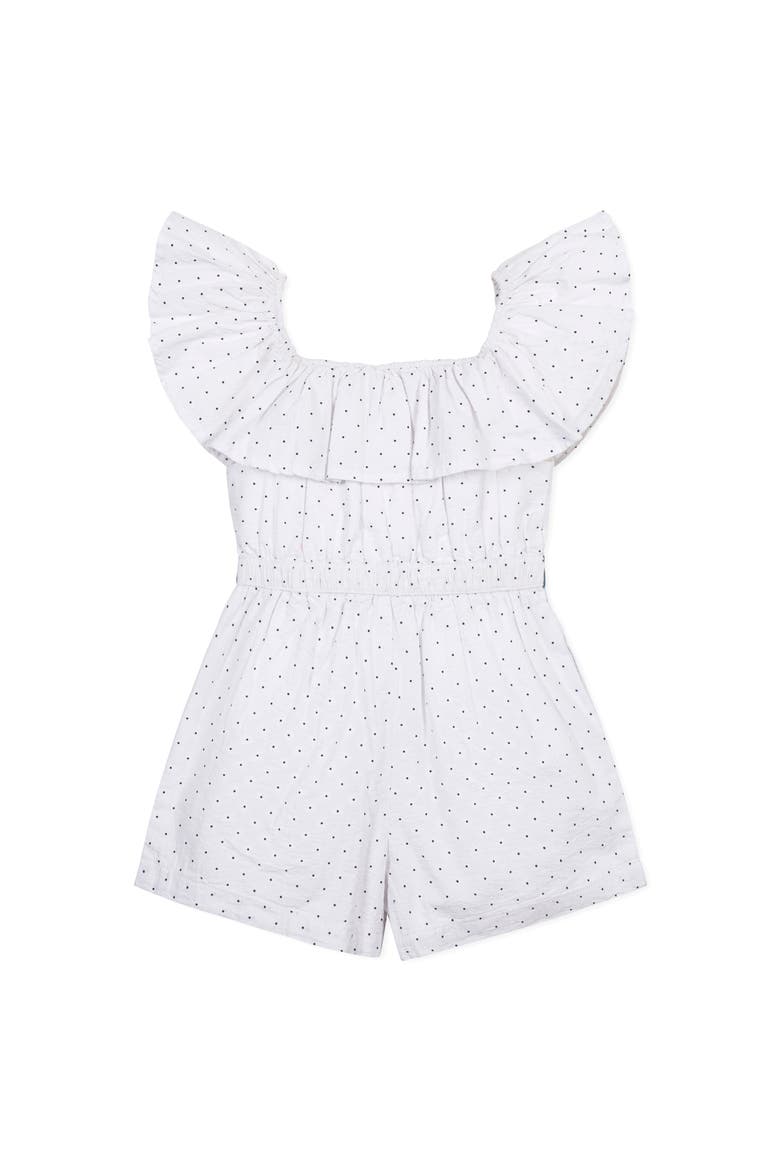 Kids' Organic Ruffle Collar Button Front Seersucker Romper, Alternate, color, Delft Dot Seersucker
