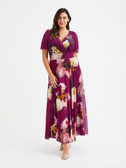 Isabelle Printed Angel Sleeve Maxi Dress