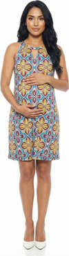 24seven Comfort Apparel Maternity Floral Knee Length Paisley Sleeveless Keyhole Dress