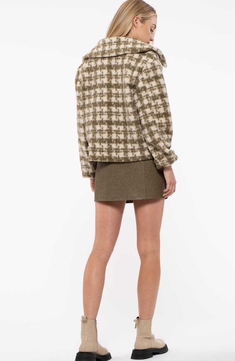 Blu Pepper Houndstooth Faux Shearling Jacket, Alternate, color, Olive