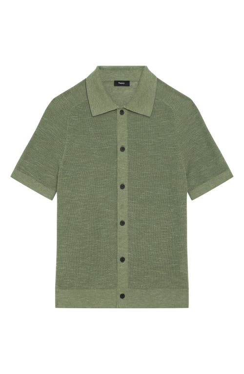 Theory Short-sleeve Button-up Shirt In Pacific Linen In Green