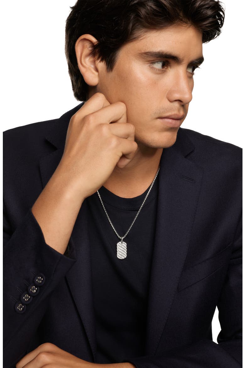 Men's Sculpted Cable Tag in Sterling Silver with Diamonds, 27mm, Alternate, color, STERLING SILVER