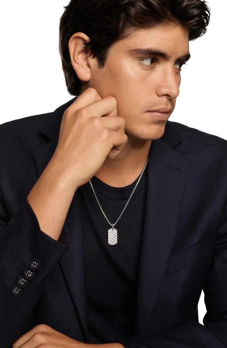 David Yurman Men's Sculpted Cable Tag in Sterling Silver with Diamonds, 27mm, Alternate, color, Sterling Silver