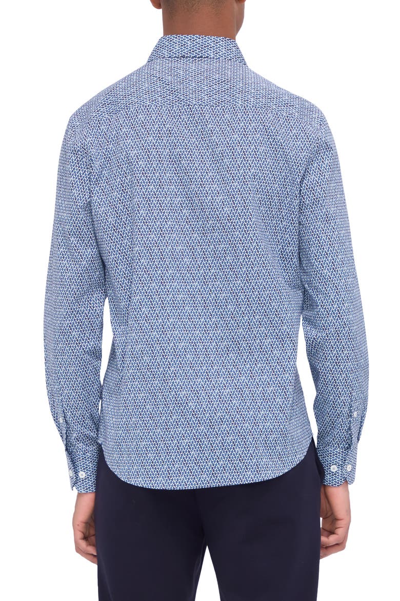 Axel Shaped Fit Geo Print Stretch Button-Up Shirt, Alternate, color, CLASSIC BLUE