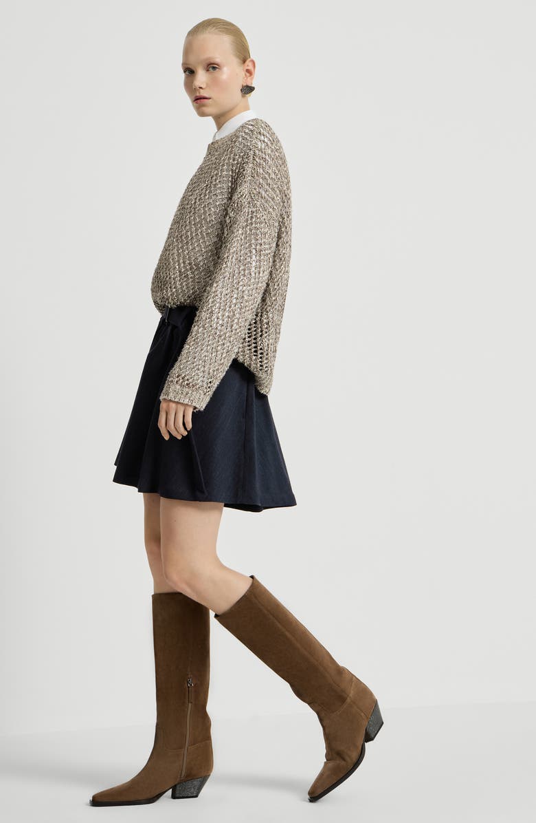 Brunello Cucinelli Crêpe chevron skirt-pants, Alternate, color, Navy Blue