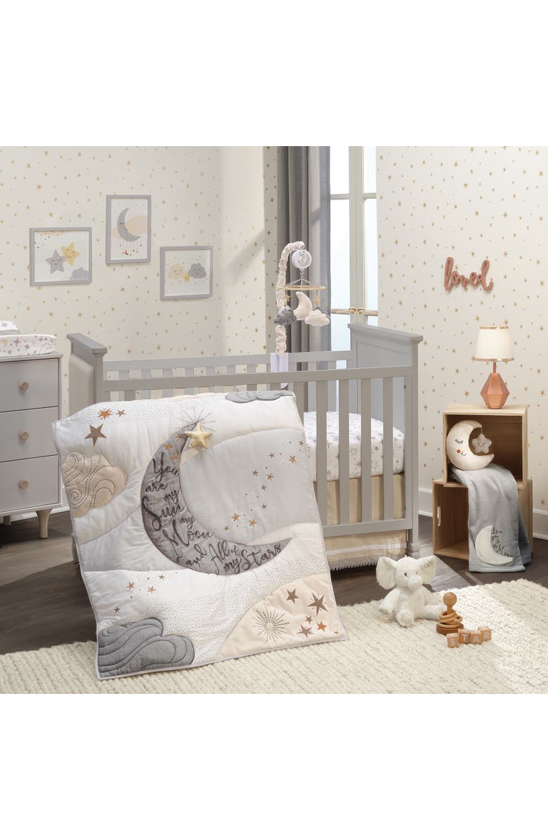 Lambs & Ivy Goodnight Moon 3-Piece Celestial Nursery Baby Crib Bedding Set, Alternate, color, White