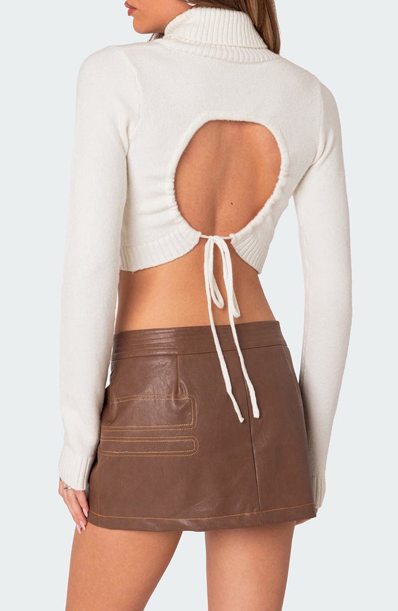 EDIKTED Cutout Back Crop Turtleneck Sweater, Alternate, color, 