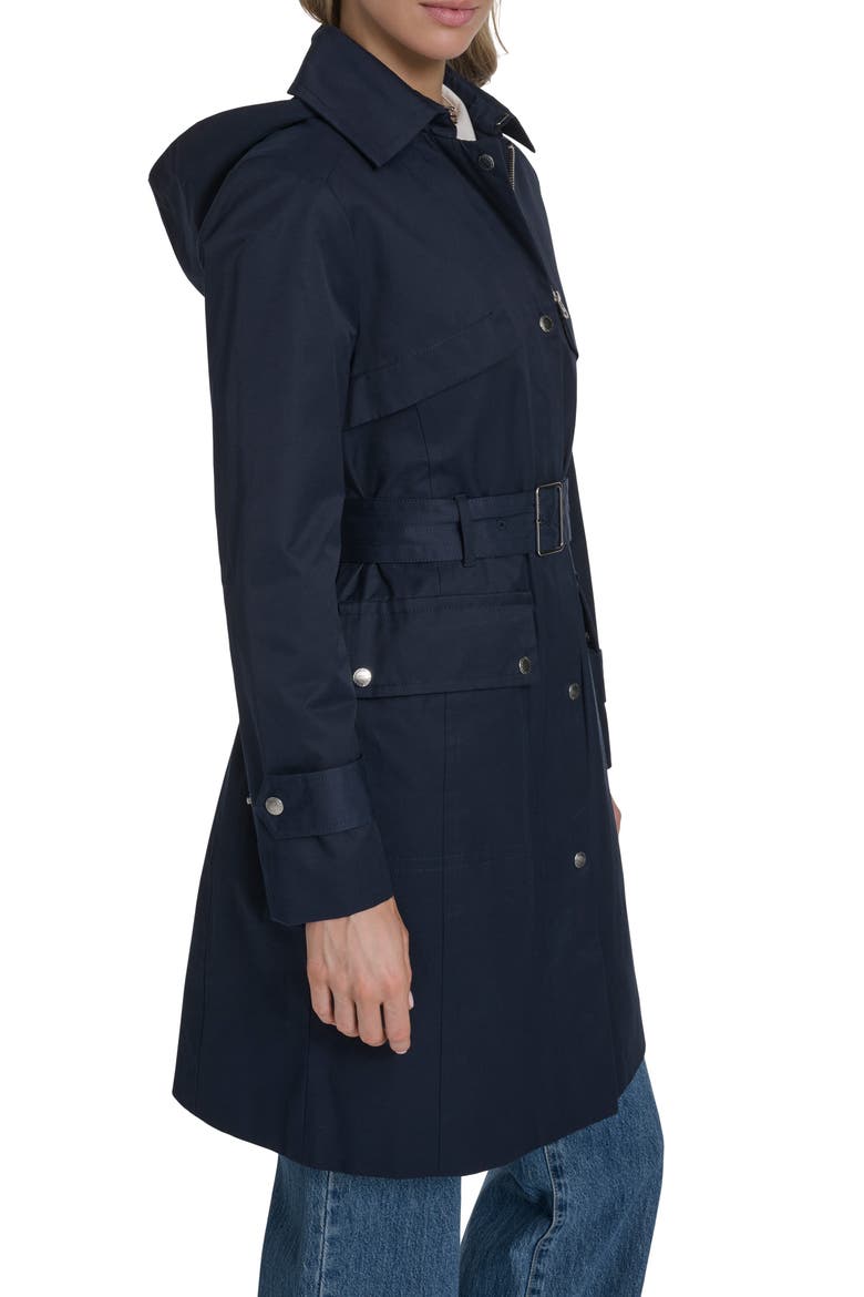 Water Resistant Convertible Collar Belted Trench Coat with Removable Hood, Alternate, color, NAVY