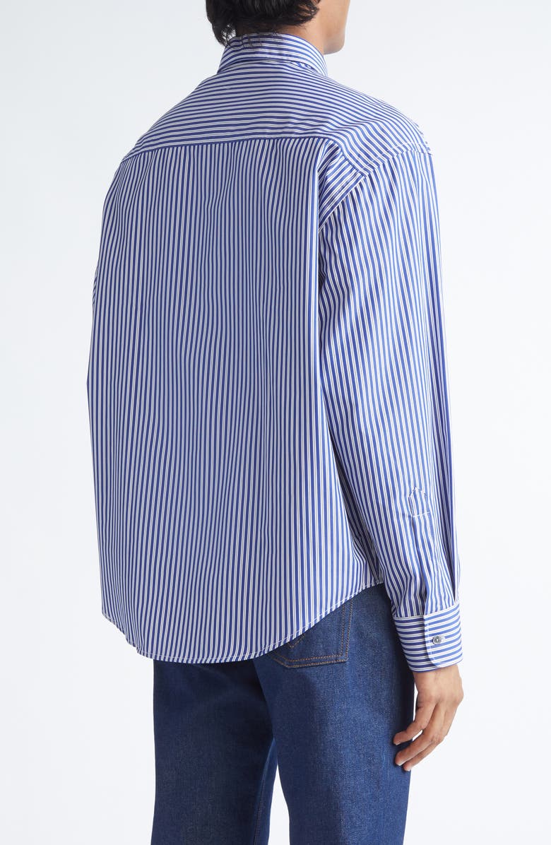 AMI PARIS Boxy Fit Ami de Coeur Stripe Cotton Poplin Button-Up Shirt, Alternate, color, Bleu Roi/ Blanc/ Noir