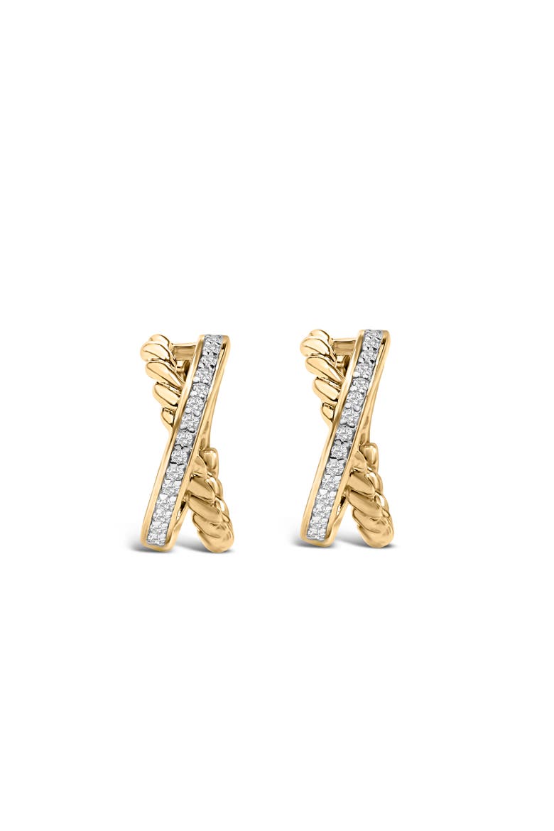 14K Yellow Gold Plated Sterling Silver 1/5 Cttw Diamond Twisted Design Hoop Earrings, Alternate, color, Yellow Gold over Silver