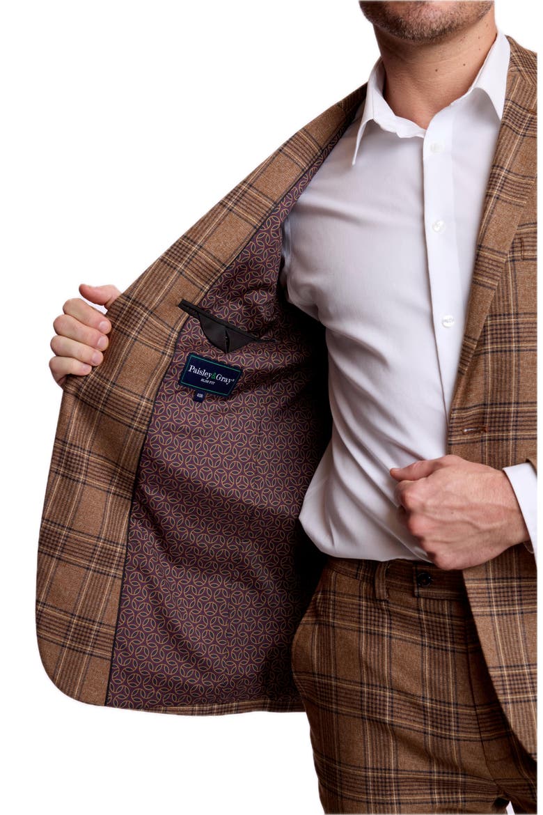 Dover Slim Fit Plaid Notch Lapel Suit Jacket, Alternate, color, BROWN TAN PLAID