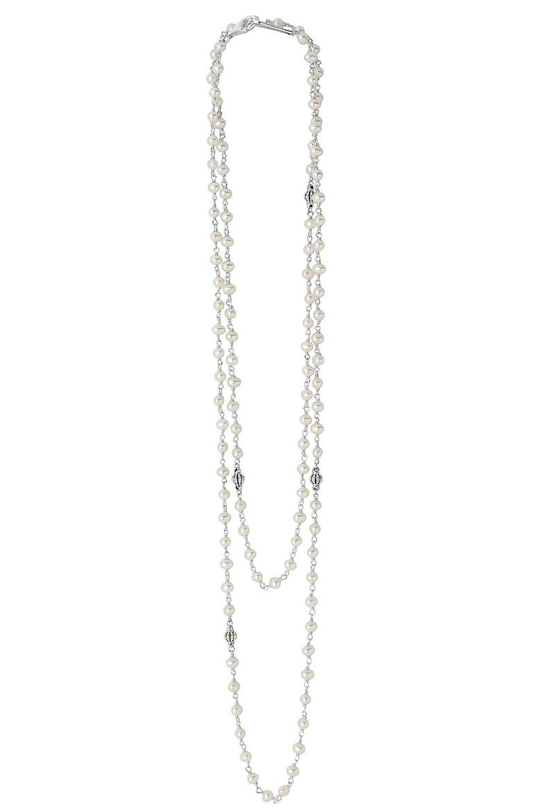 Luna Long Freshwater Pearl Necklace, Main, color, SILVER/ PEARL