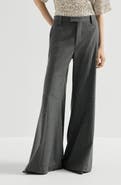 Brunello Cucinelli Virgin wool and cashmere twill flannel wide flare trousers with monili