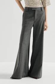 Brunello Cucinelli Virgin wool and cashmere twill flannel wide flare trousers with monili