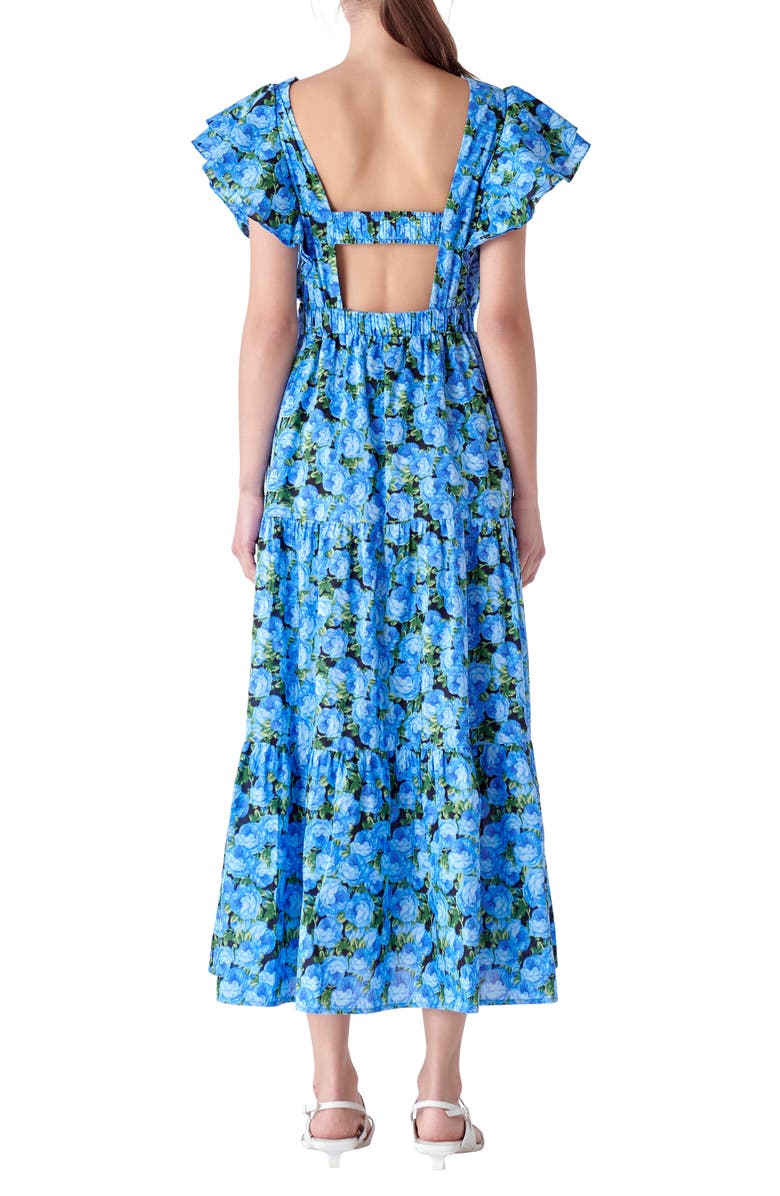 English Factory Floral Flutter Sleeve Open Back Dress, Alternate, color,