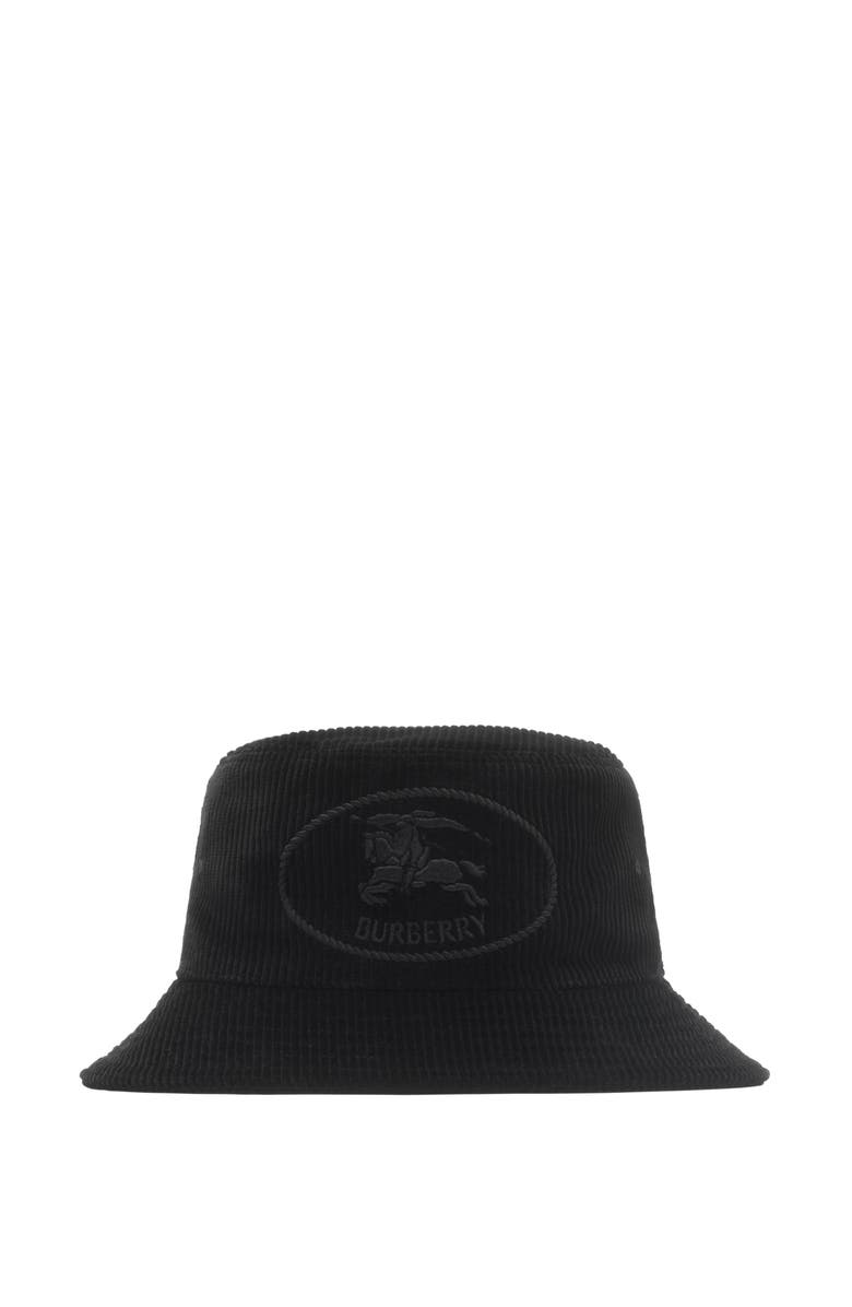 Burberry Knight Stamp Corduroy Bucket Hat, Main, color, Black