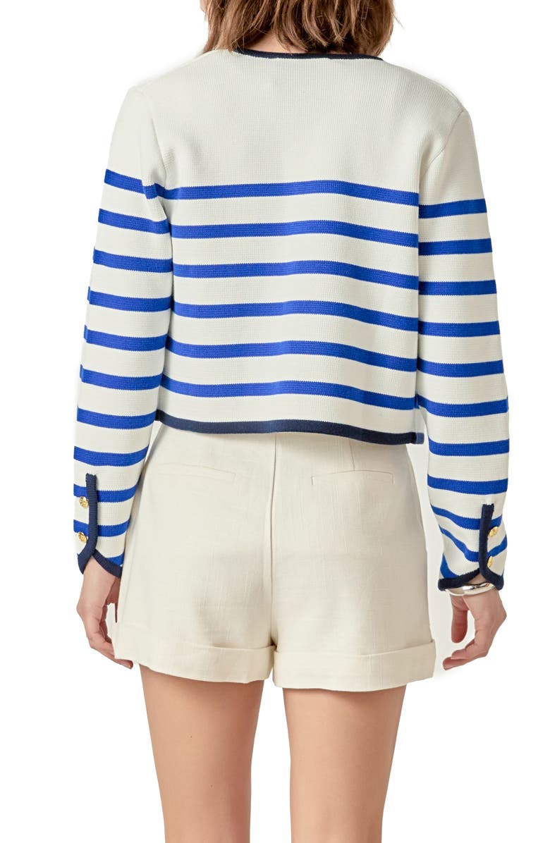 English Factory Stripe Crop Cardigan, Alternate, color, Blue Multi