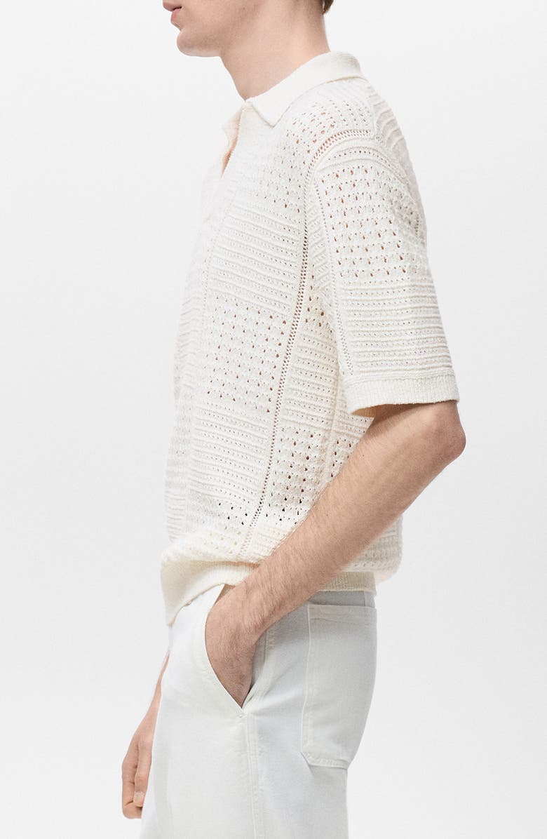 MANGO Openwork Johnny Collar Polo, Alternate, color, Off White