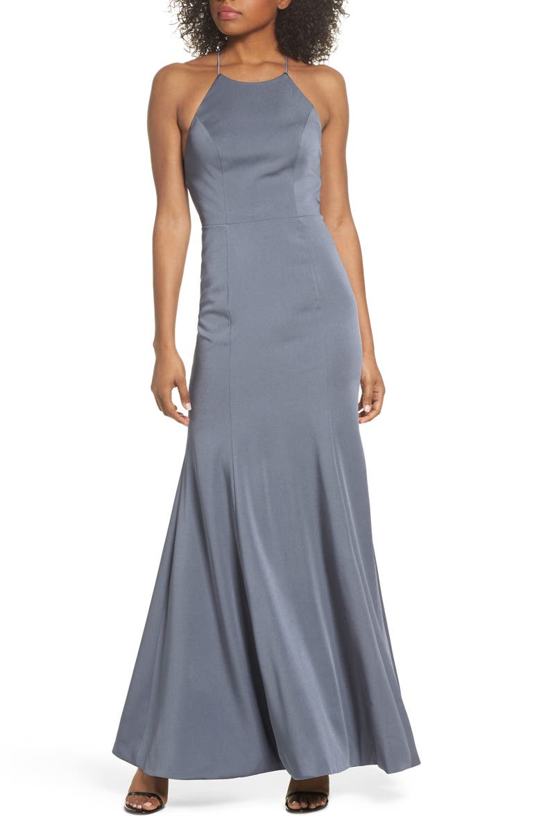 Jenny Yoo Naomi Luxe Crepe Halter Gown, Main, color, 