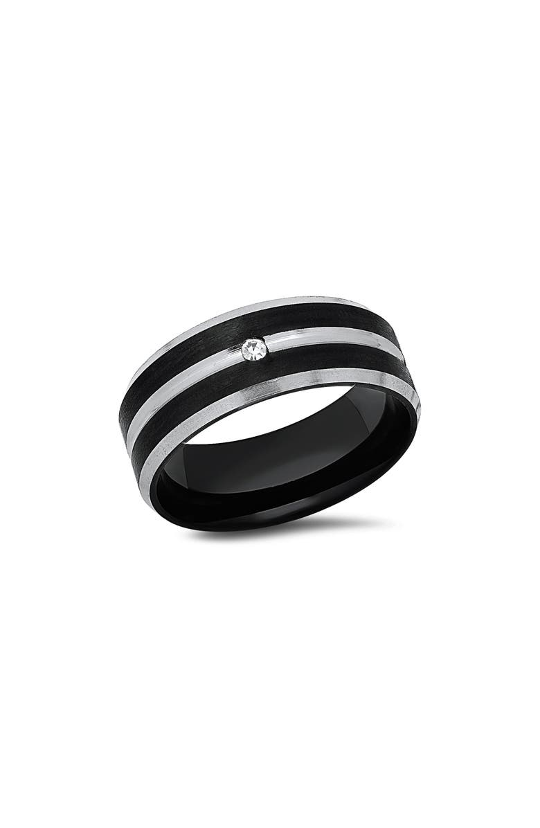 HMY JEWELRY Men's Two-Tone Stainless Steel Band Ring, Main, color, Silver/ Black