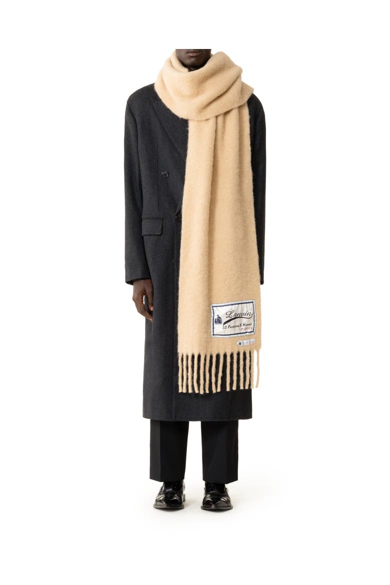 Fringed Wool Scarf With 22 Faubourg Label, Alternate, color, Beige