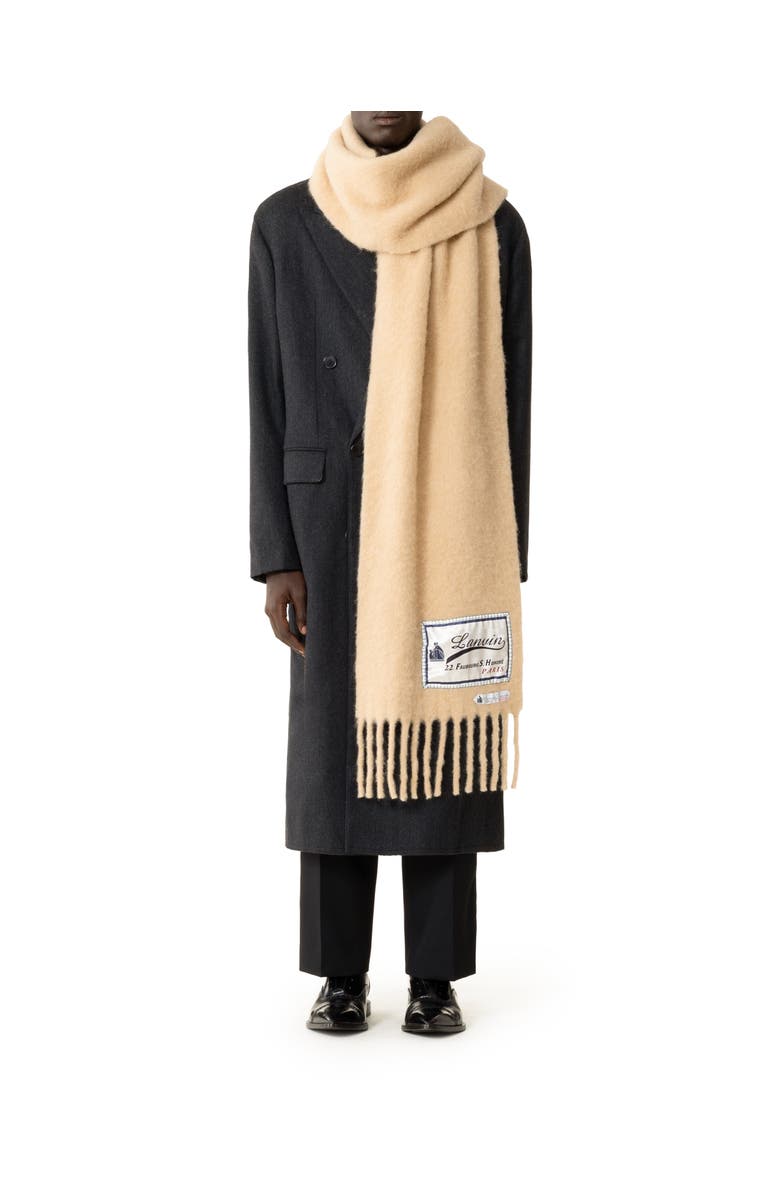 Lanvin Fringed Wool Scarf With 22 Faubourg Label, Alternate, color, Beige