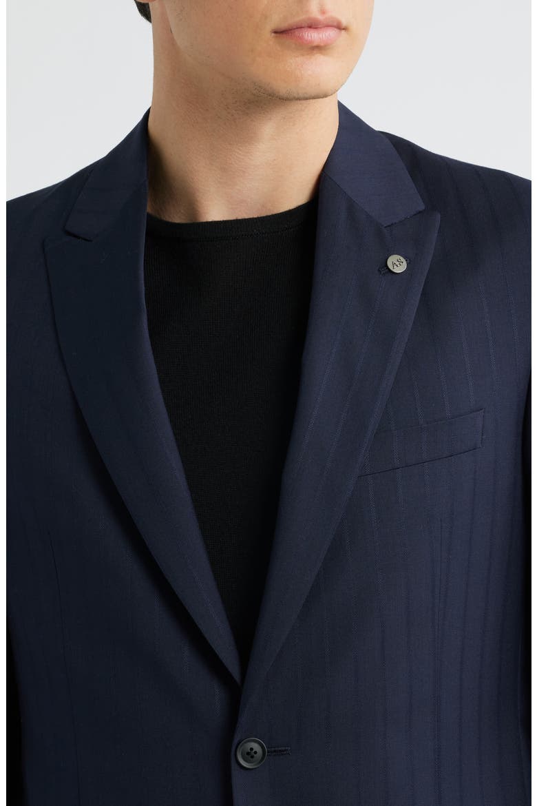 Rawdon Slim Fit Pinstripe Super 100s Wool Peak Lapel Sport Coat, Alternate, color, NAVY