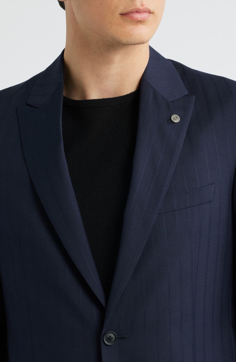 AllSaints Rawdon Slim Fit Stripe Super 100s Wool Sport Coat, Alternate, color, Navy