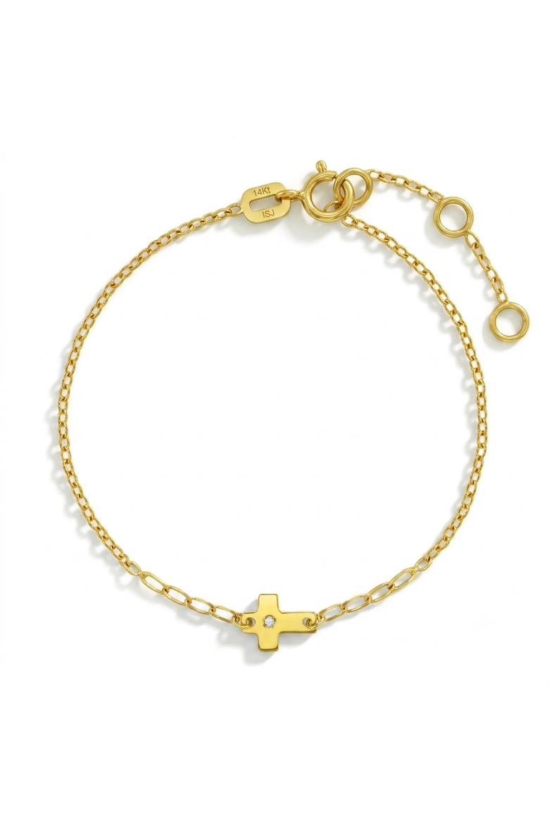 14k Cross Paperclip Women's Bracelet, Main, color, Gold