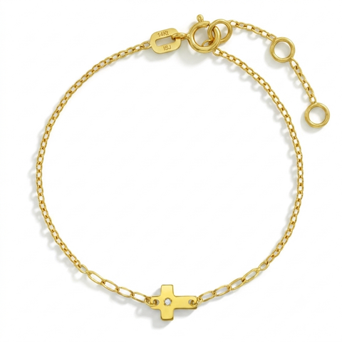 14k Cross Paperclip Women's Bracelet