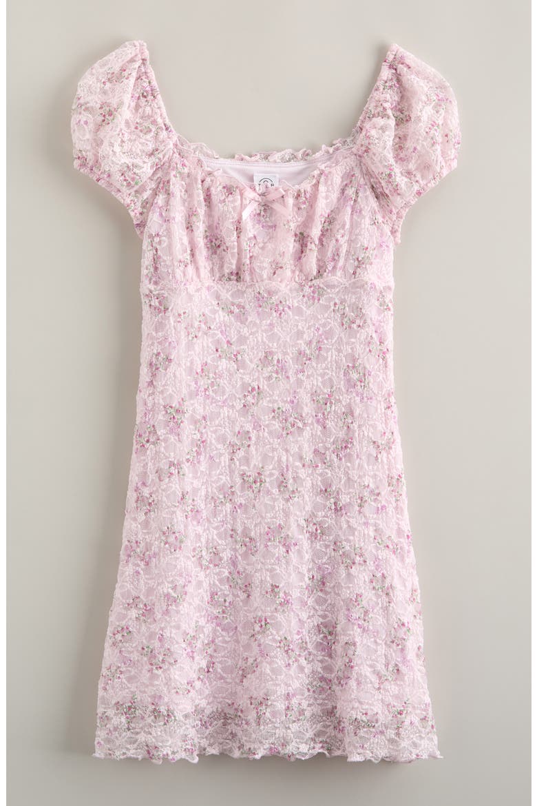 Kids' Lace Puff Sleeve Dress, Main, color, PINK ICE FADE FLORAL