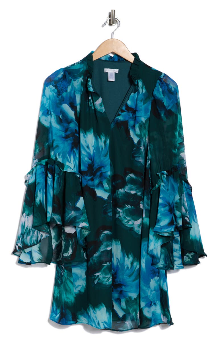 London Times Cascade Long Sleeve A-Line Dress, Alternate, color, Teal/ Light Blue