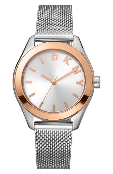 Three Hand Quartz Mesh Strap Watch, 34mm