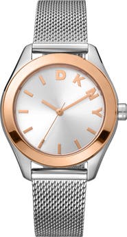 DKNY Three Hand Quartz Mesh Strap Watch, 34mm