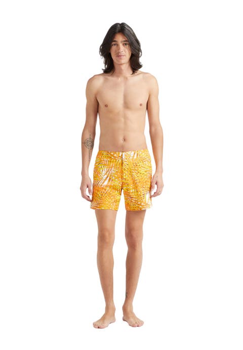 Men's Palm Leaves Stretch Flat Belted Swim Shorts